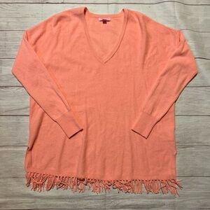 Lilly Pulitzer cashmere Coral V-Neck Sweater with Fringe